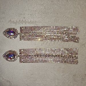 BEAUTIFUL Golden Long tussle AB crystal rhinestones earrings